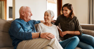 A woman who is caring for her older parents alone could benefit from caregiving advice for only children.